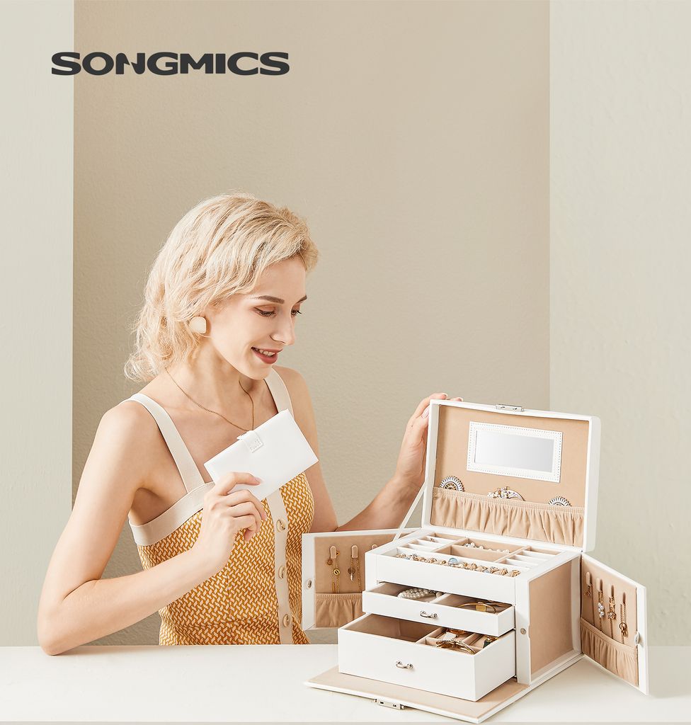 SONGMICS Coffret à bijoux 3 niveaux, boîte à bijoux avec 2 Image du produit 
