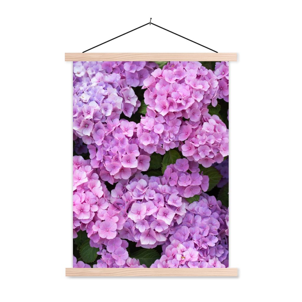 MuchoWow Textilposter Blumen - Hortensie - Strauch - Rosa - Blütenblätter 40x53 cm mit holzfarbenen Rahmen - Schlafzimmer