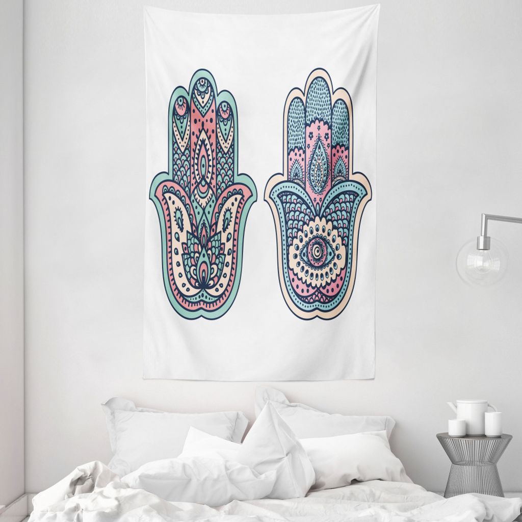 ABAKUHAUS Hamsa Wandteppich und Tagesdecke, Boho Evil Eye Lotus aus Weiches Mikrofaser Stoff Waschbar ohne Verblassen Digitaldruck, 140 x 230 cm, P...