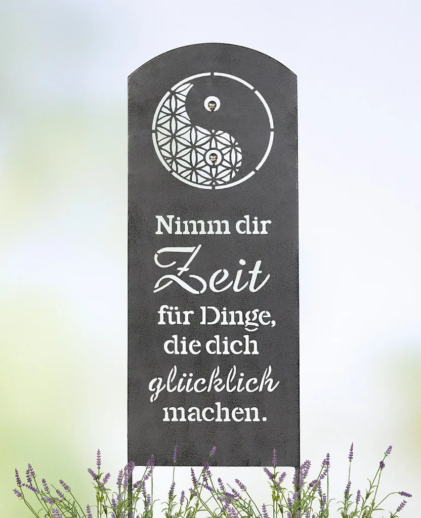 Gilde Gartenstecker Yin Yang en Métal Gris 111cm - Déco Jardin 67332