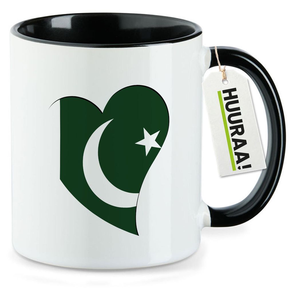Huuraa Kaffeetasse Pakistan Flagge Herz 330ml Schwarz Keramik Kaffeebecher Geschenkidee