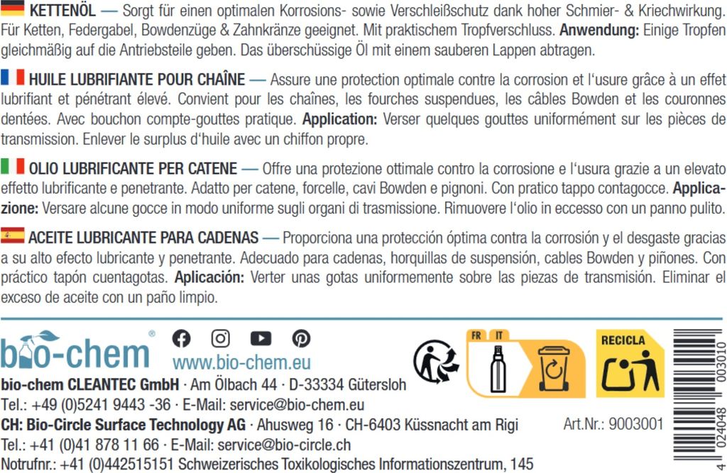 bio-chem Fahrrad-Kettenöl Antriebsöl – 100 ml Tropfflasche Produktbild 8
