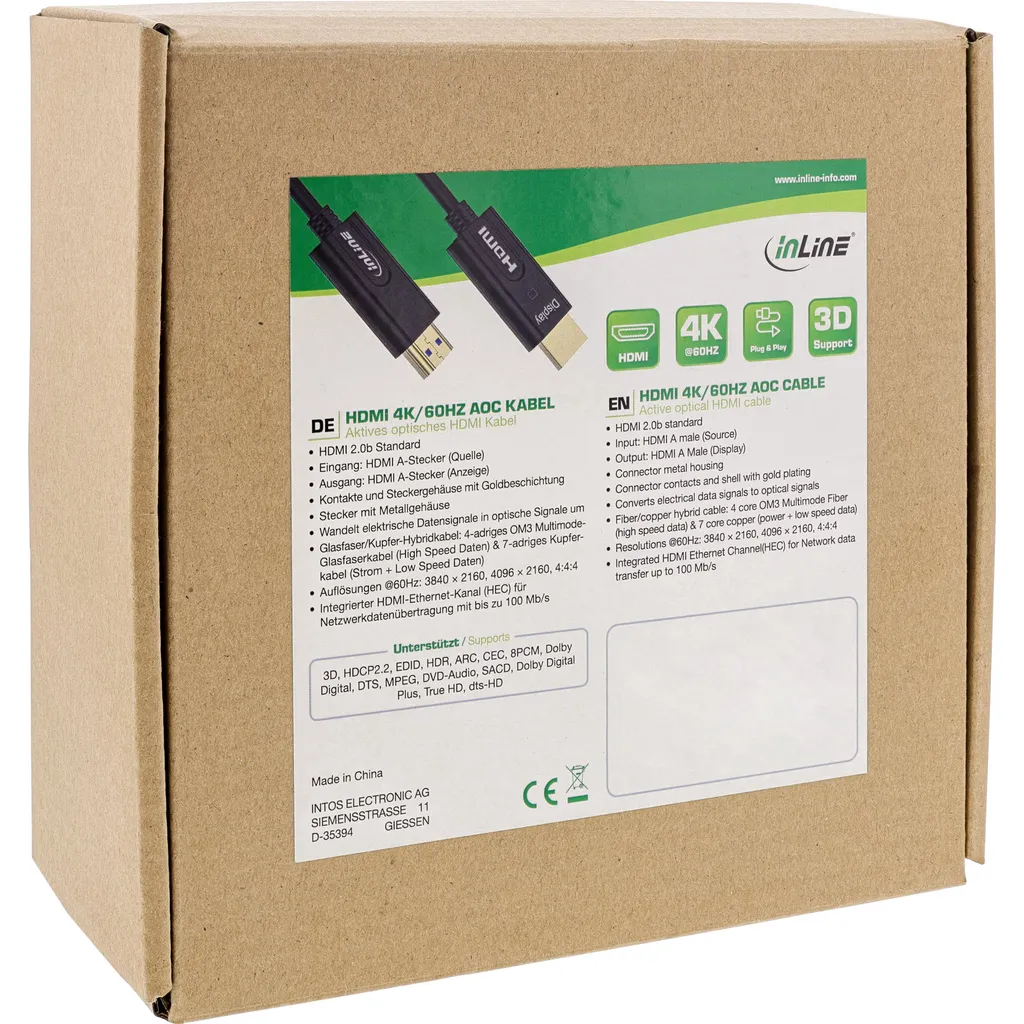 Câble HDMI 40m InLine pour Vidéoprojecteur et Affichage Dynamique 4K