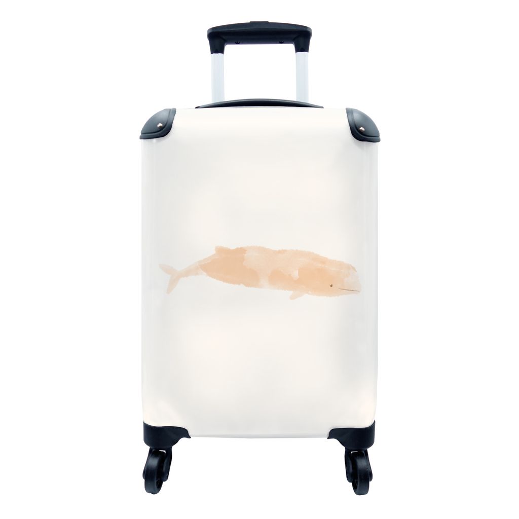 MuchoWow Koffer Handgepäck Trolley Rollkoffer Kleine Reisekoffer mit 4 Rollen - Wal - Pastell - Rosa - Cabin Size < 55x40x23 cm & 55x40x20 cm - ...