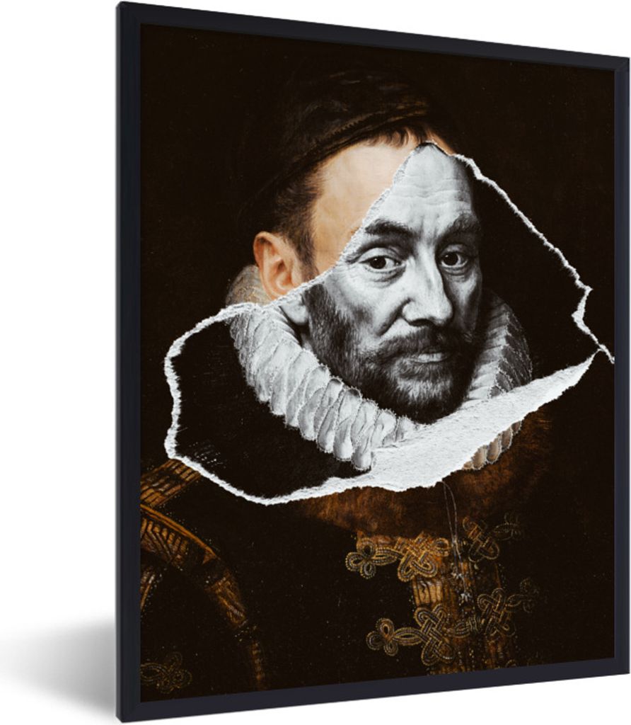 MuchoWow Gerahmtes Poster Wilhelm von Oranien -Adriaen Thomasz - Schwarz und Weiß 60x80 cm - Poster mit Schwarzem Bilderrahmen Wandposter Rahmen...