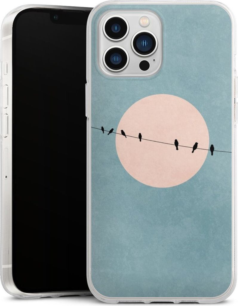DeinDesign Handyhülle für Apple iPhone 13 Pro Max Silikon Hülle Case Smartphone Schutzhülle Mond Vogel türkis
