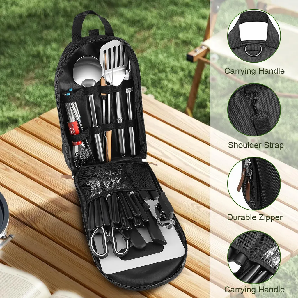 Kit cuisine camping inox 27 pièces : solution gain de place et cuisson saine