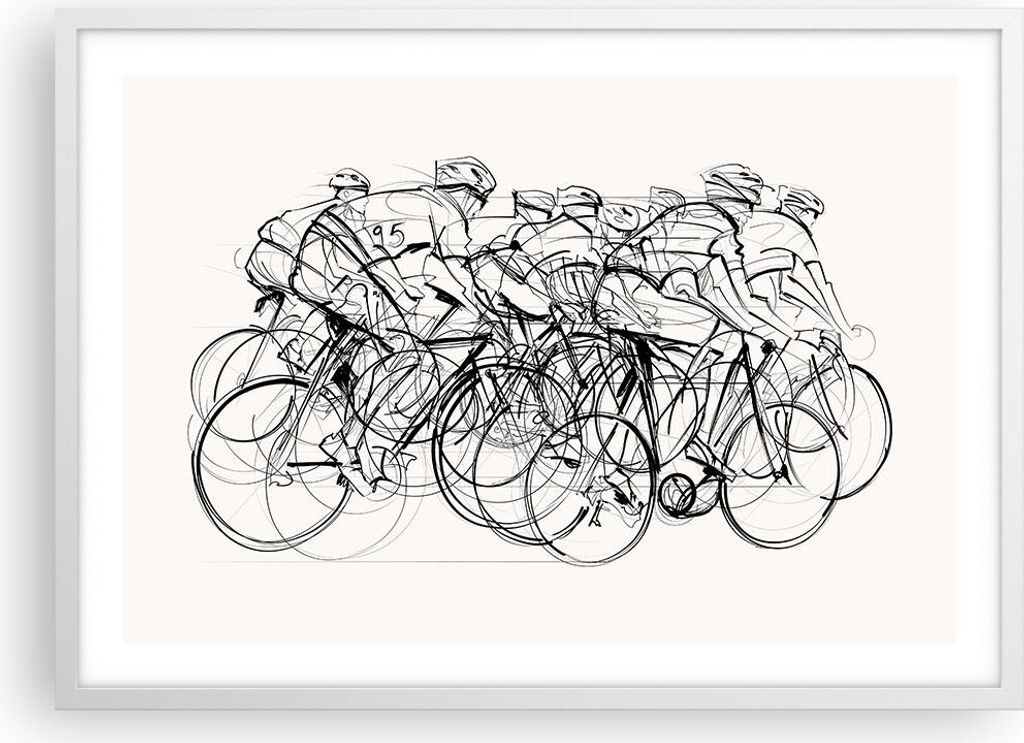 Gerahmtes Poster - Weißer Rahmen - Fahrrad Rennen Rad - 70x50 cm - Wand Bild - Wanddeko - Wandbilder - Kunstposter - Wandposter - Bilderrahmen - B...