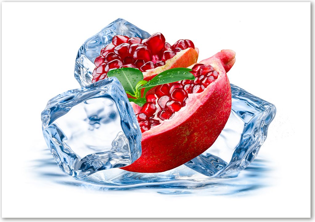 Tulup Glas-Bild - 100 x 70 - Wandbild aus Glas - Wandkunst - Wandbild hinter gehärtetem Sicherheitsglas - Essen & Getränke - Granatapfel Eis - Rot