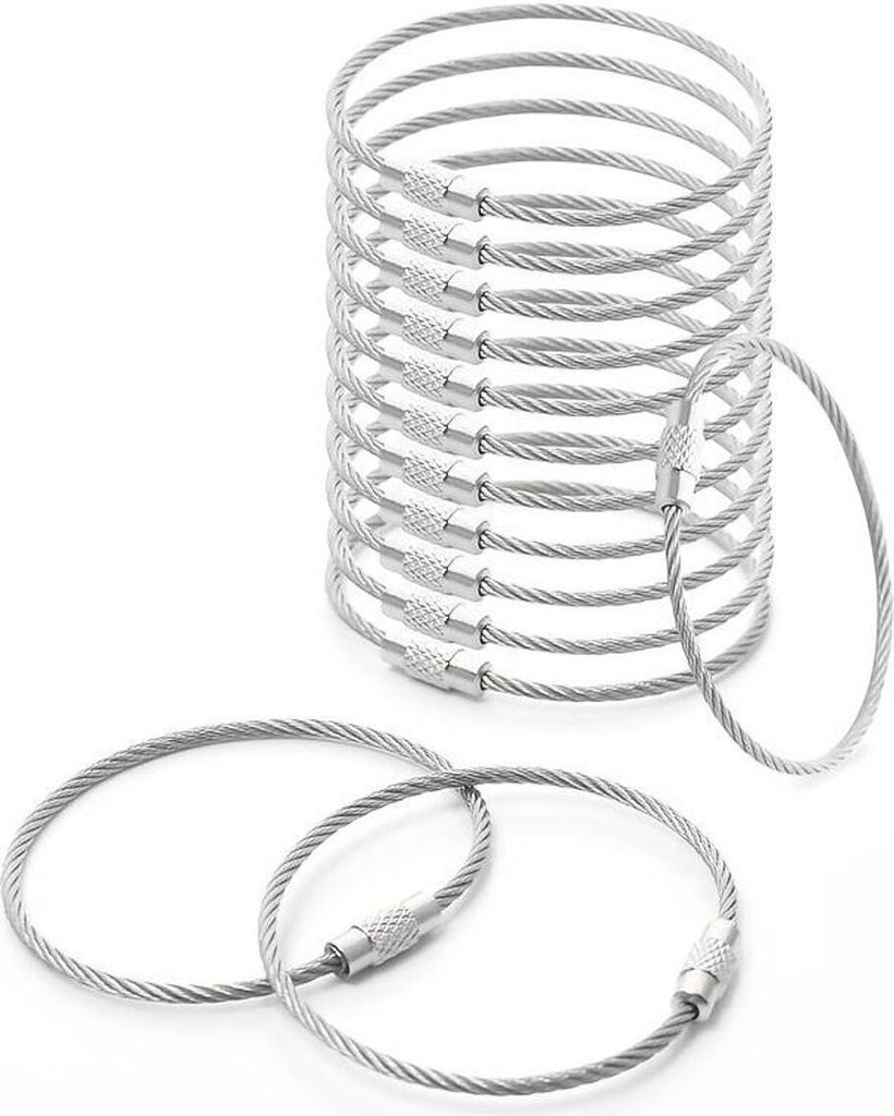 1 / 5 / 10 Schlüsselringe Drahtseil Gehärteter Schlüsselanhänger Edelstahl , Farbe:Silber, Ausführung:1.5 x 150mm, Menge:1