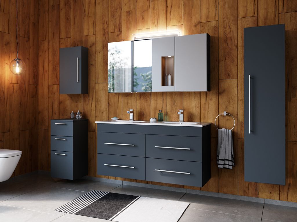 Badmöbelset Helios 5-teilig Spiegelschrank Hoch- Seiten- Midischrank grafit : Grafit Varianten: Grafit