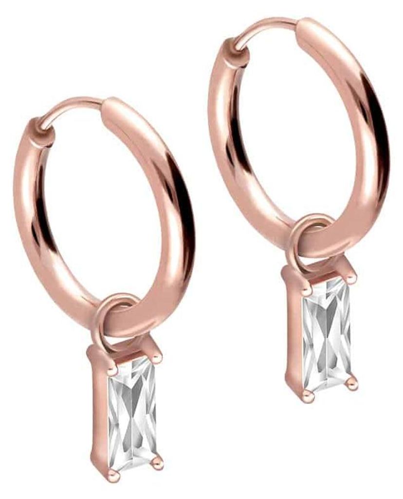 Chirurgenstahl Ohrclicker Creolen EINGEFASSTES KRISTALLRECHTECK RoséGold Innendurchmesser: 12mm + Designstärke: 2mm