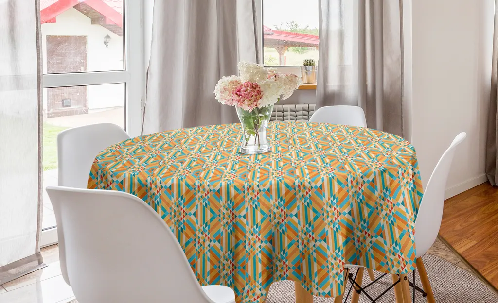 Tovaglia Rotonda 150 cm Arancione e Verde Acqua - Abakuhaus Design