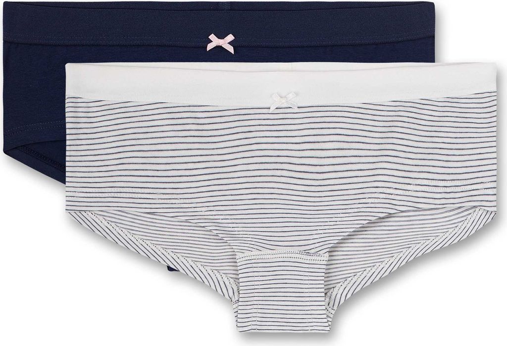 Sanetta Mädchen 2er Pack Cutbrief - Slip, Unterhose, Jersey, gestreift Weiß/Dunkelblau 140