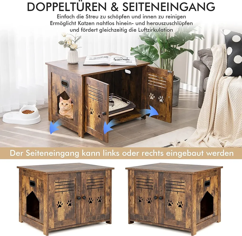Armadietto per Gatti COSTWAY Vintage: Mobile Lettiera in Legno Elegante - 3