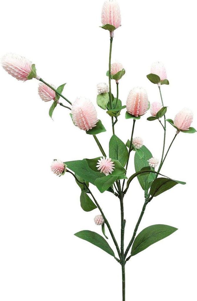 artplants.de Kunstblumen Zweig Kugelamarant THUSNELDA, rosa-weiß, 70cm - Künstlicher Deko Zweig