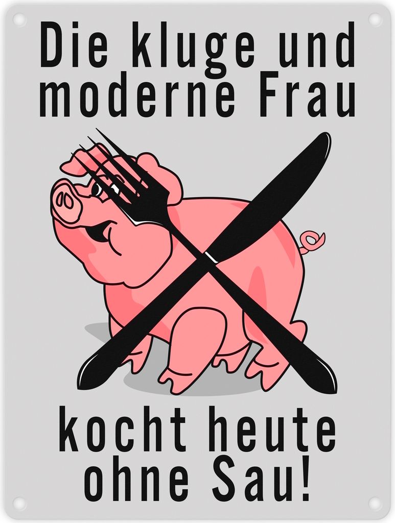 Schweine Metallschild in 15x20 cm in grau zum Thema Vegetarier und Fleischesser