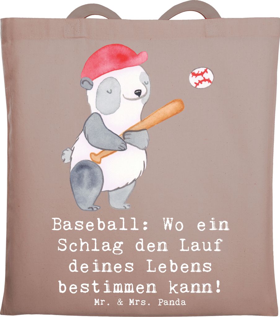 Mr. & Mrs. Panda Tote Bag Baseball Schlag - Braun Pastell - Geschenk, Spiel, Sportart, Tribüne, Sport, Jutetasche, Sportler, Abenteuer, Teamsport,...