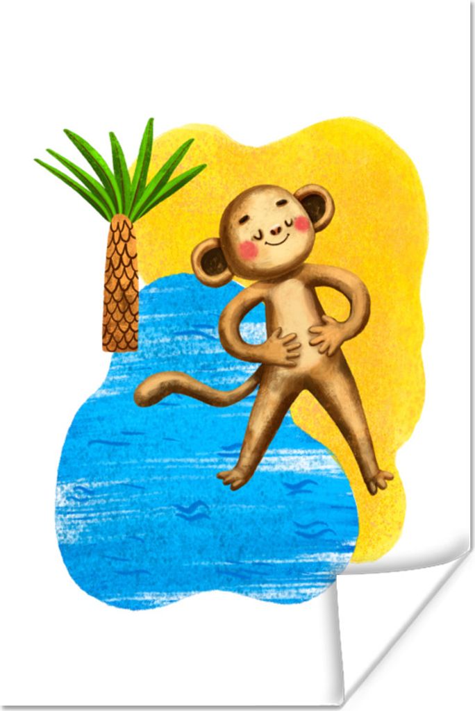 MuchoWow Poster Affe - Palme - Strand 80x120 cm - Papierdruck