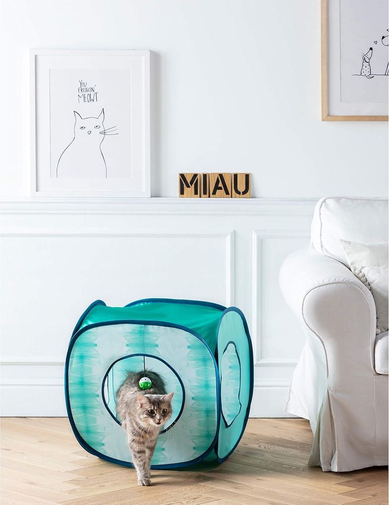 Kattentunnel Dice ca. 50 x 50 x 50 cm Polyester Blau - Spielvergnügen für Katzen