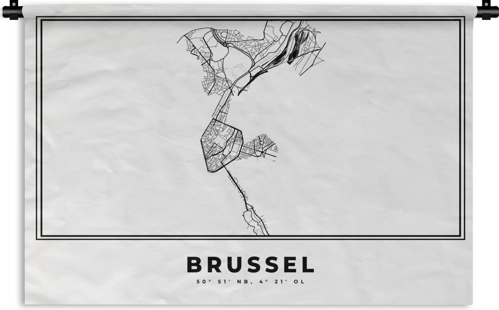MuchoWow Wandteppich Wandbehang Belgien - Brüssel - Stadtplan - Karte - Schwarz und weiß - Karte 60x40 cm Tapisserie Dekoration Wandtuch - Wand...