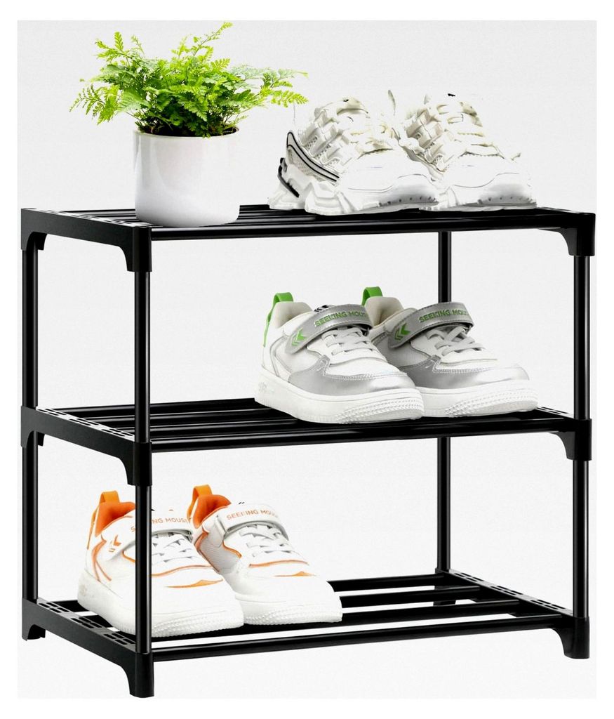 Schuhregal mit 3 Ebenen, kleine Metall-Schuhaufbewahrung, stapelbar für Flur, werkzeugfreie Montage