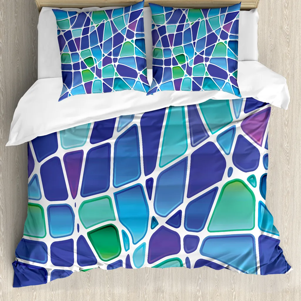 Set Copripiumino ABAKUHAUS Matrimoniale Verde Giada e Blu Reale