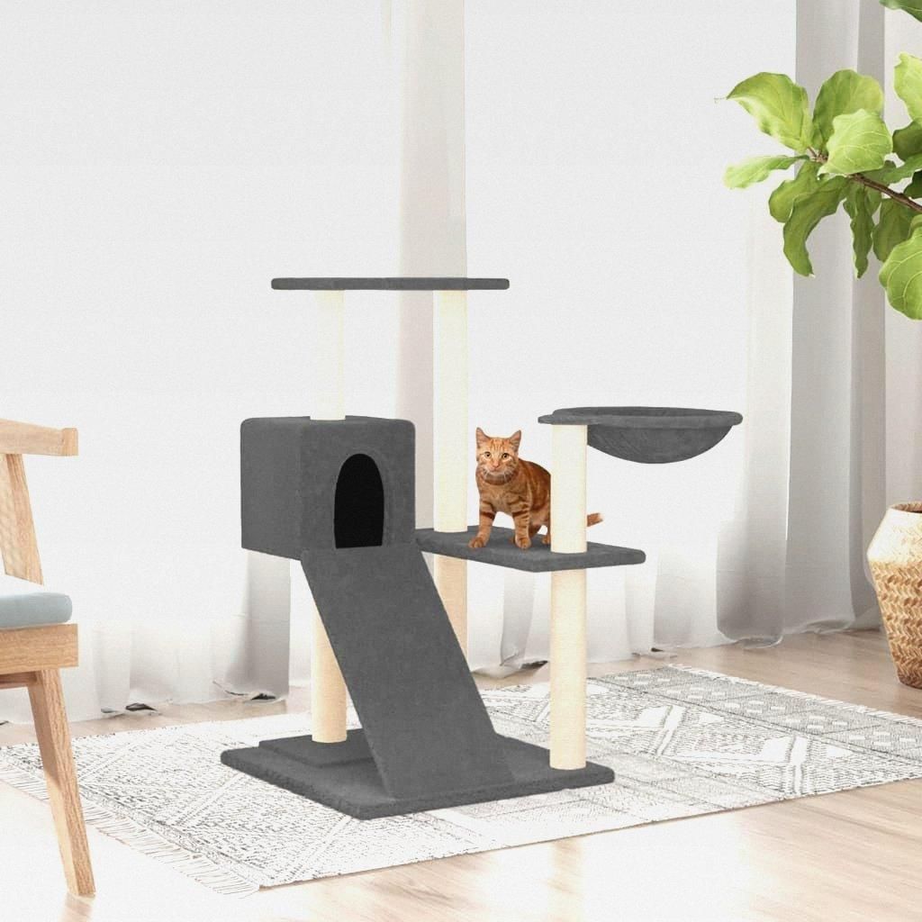 Kratzbaum mit Sisal-Kratzsäulen Dunkelgrau 82 cm Katzenmöbel für kleine und große Katzen