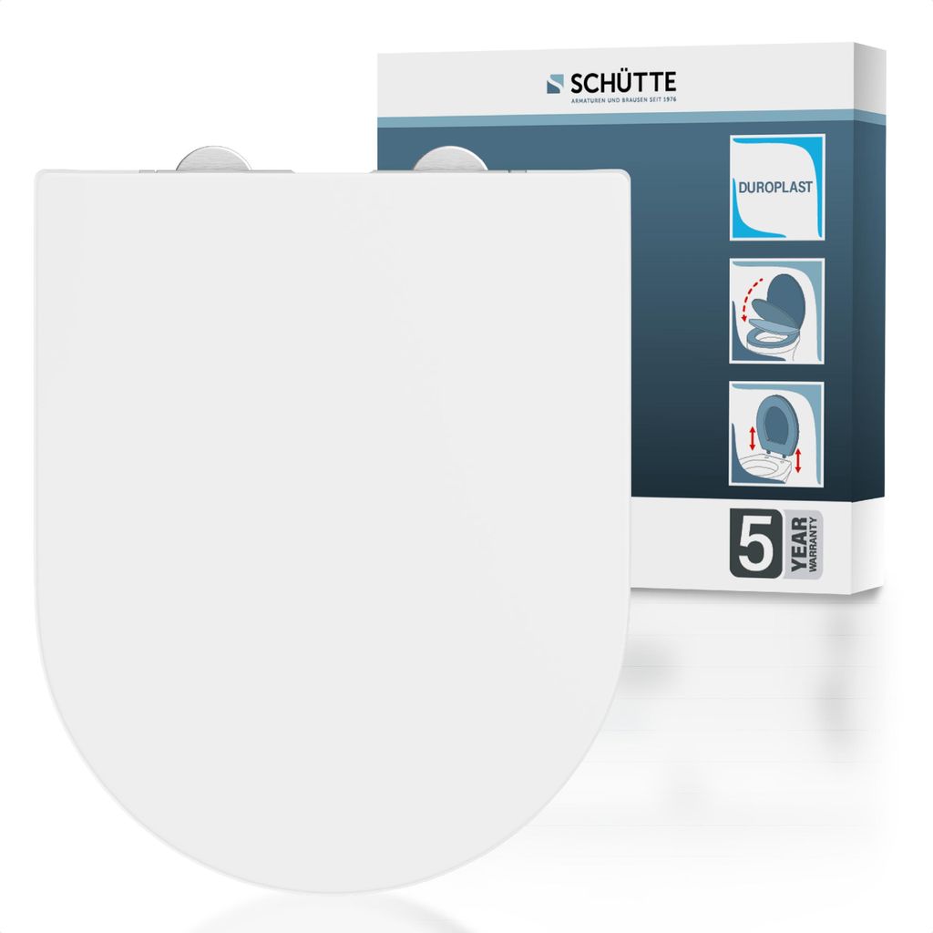 SCHÜTTE Duroplast WC-Sitz D-Form WHITE, PREMIUM, mit Absenkautomatik und Schnellverschluss