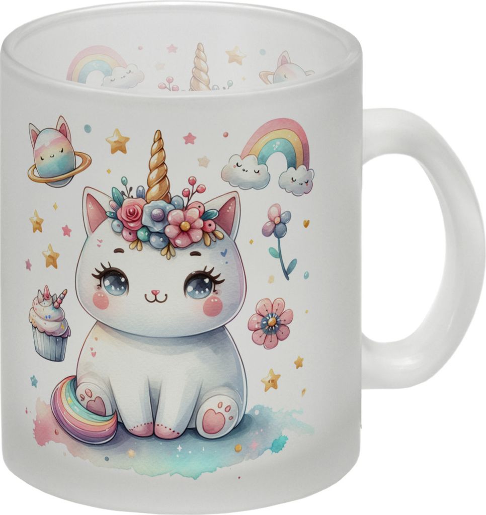 Einhorn-Katze Aquarell Glas Tasse