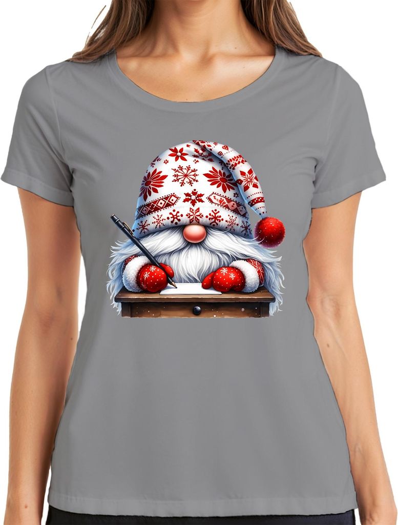 Weihnachtswichtel Schreiben Liste Festliche Dekoration Weihnachten Damen T-Shirt, Grau, 3XL