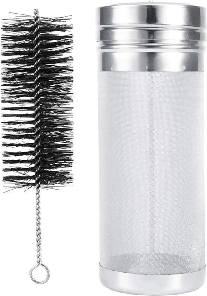 Filtre à houblon en inox 300 microns 7x18 cm avec brosse de nettoyage