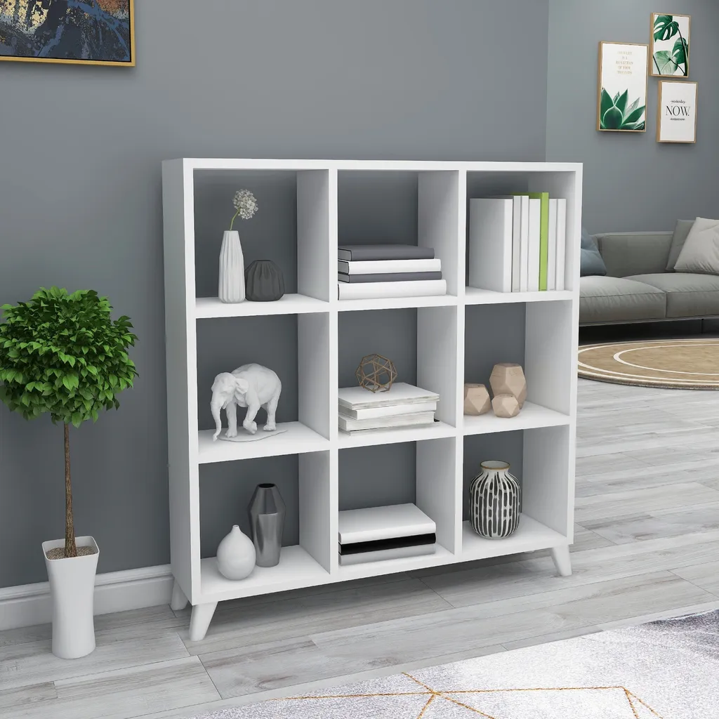Meuble Séparation de Pièce Blanc 9 Compartiments Ouverts Svedala 88cm - 2