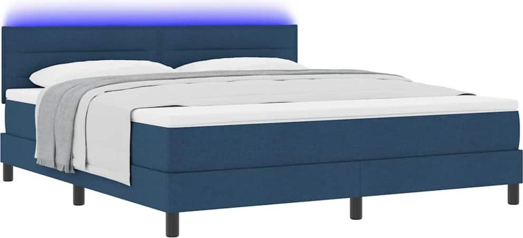 Boxspringbett mit Matratze mit LED Blau 180 x 200 cm Stoff