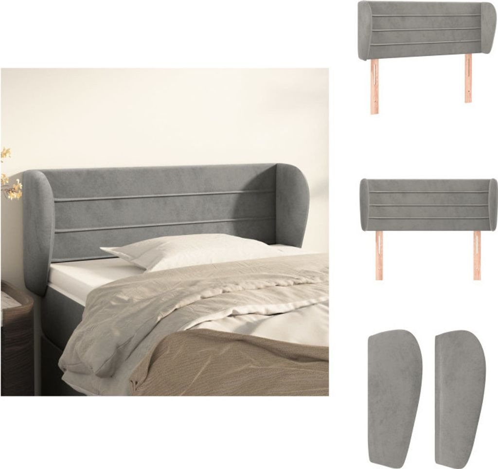 vidaXL Kopfteil mit Ohren Hellgrau 103x23x78/88 cm Samt - Kopf- & Fußenden
