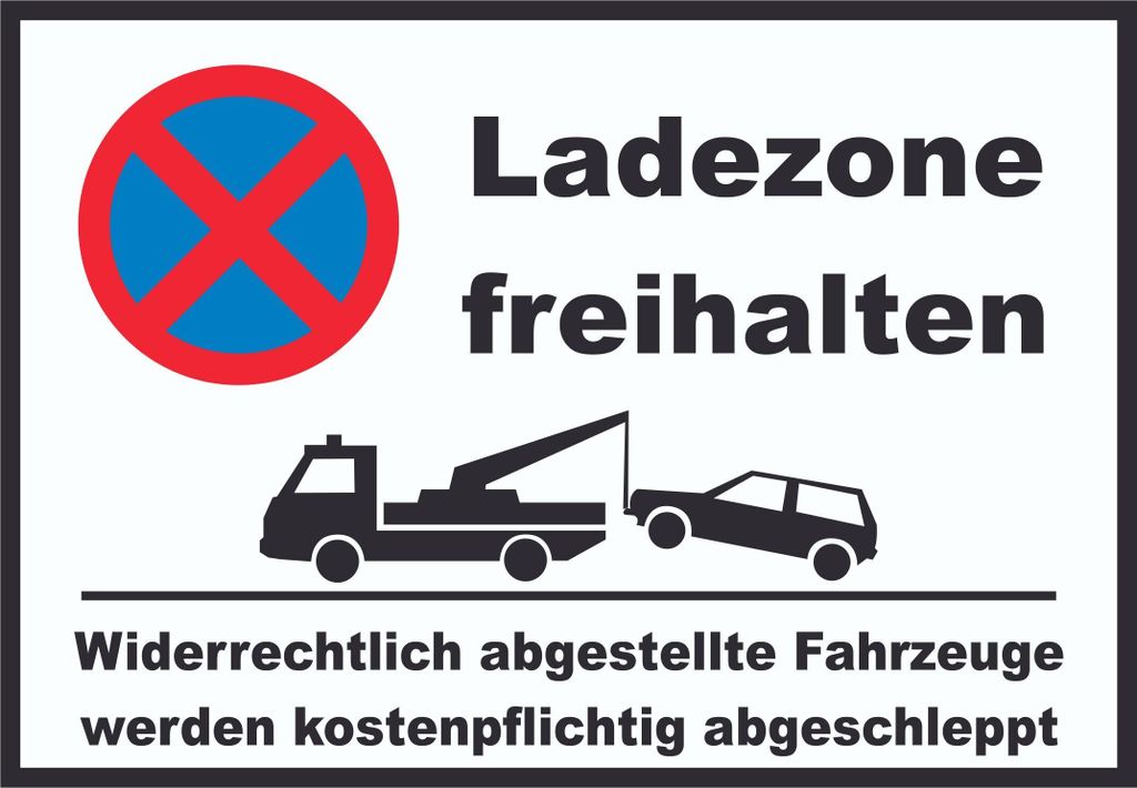 Parken verboten Ladezone freihalten Schild A5 Rückseite selbstklebend
