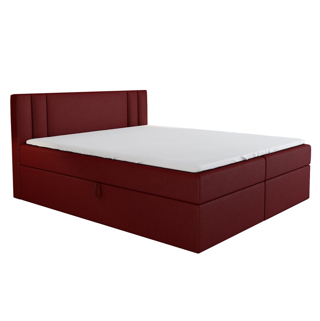 Boxspringbett AKI 120x200 mit 2 Bettkästen, Bonell-Matratze und Topper. Farbe: Dunkelrot.