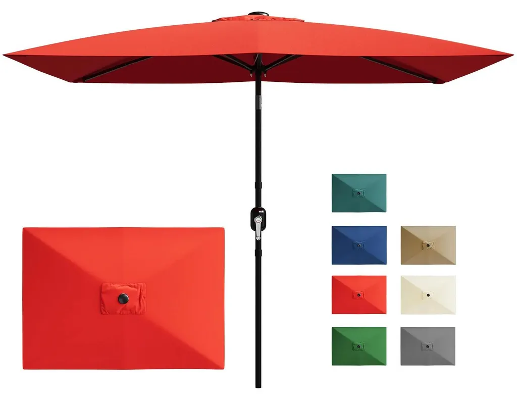 Parasol de Marché Rectangulaire 3x2m Rouge, Ombrage de Jardin avec Manivelle