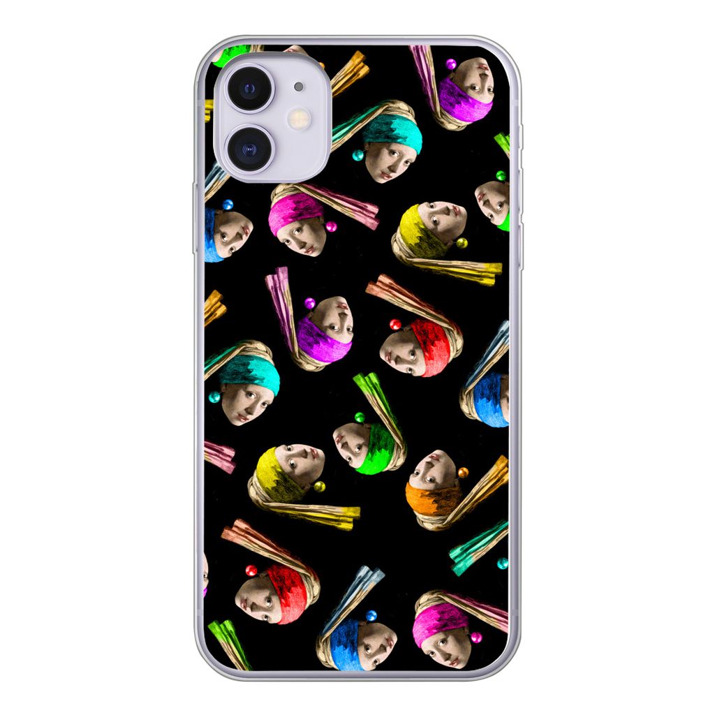 MuchoWow Handyhülle Schutzhülle Hülle für iPhone 11 Das Mädchen mit dem Perlenohrring - Regenbogen - Schnittmuster Silikon Softcase Handy H...