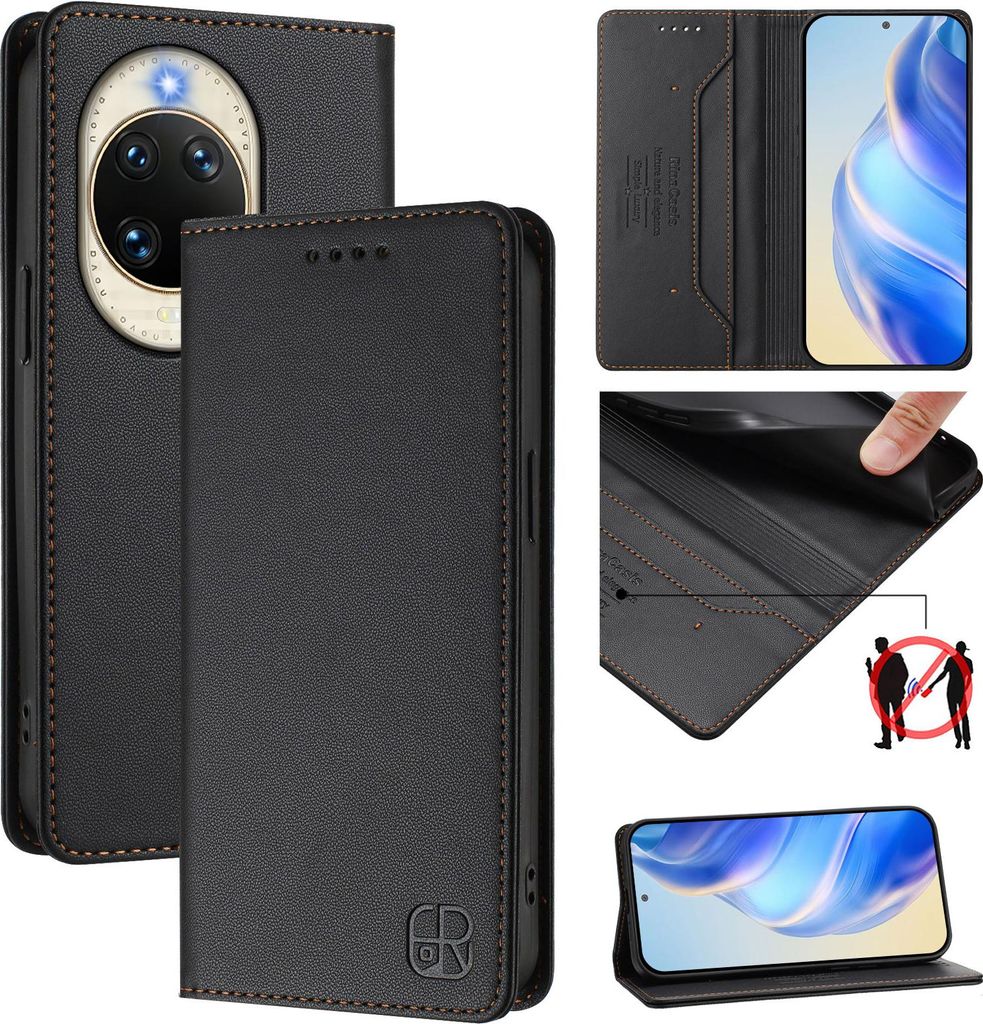 Lederhülle für Huawei Nova 14 Hülle Flip Brieftasche Kartenfächern Ständer Schutzhülle Schwarz