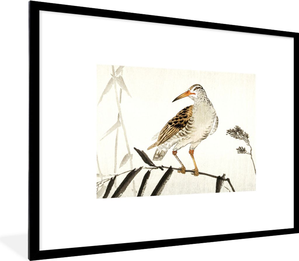 MuchoWow Gerahmtes Poster Vogel - Zweig - Skandinavisch - Japanisch 80x60 cm - Poster mit Schwarzem Bilderrahmen Wandposter Rahmen Foto Bilder - ...