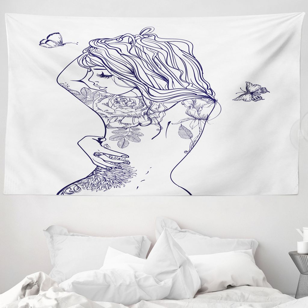 ABAKUHAUS lila Weiß Wandteppich, Frau Blumen Botanik Kunst aus Weiches Mikrofaser Stoff Waschbar ohne Verblassen Digitaldruck, 230 x 140 cm, Dark ...