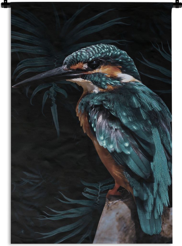 MuchoWow Wandteppich Wandbehang Eisvogel - Blau - Pflanzen 120x180 cm Tapisserie Dekoration Wandtuch - Schlafzimmer - Dekorationen für das Haus