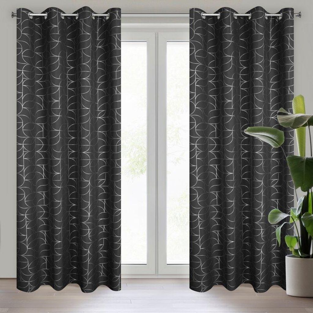 Vorhang EVI schwarz silber  140x250 cm  Ösen Ösenvorhang Produktbild 