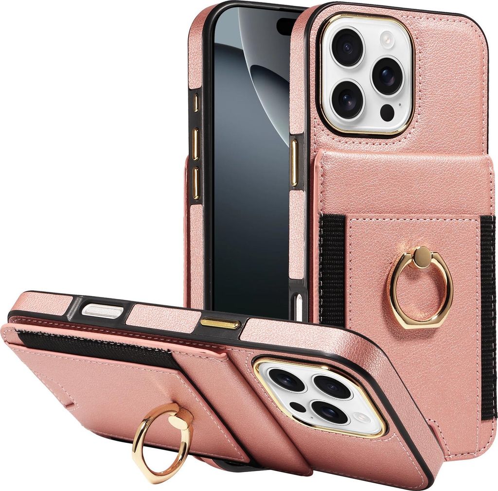 Handyhülle für Galaxy s25/ULTRA mit Ringhalter, Kartenfächern, RFID-Schutz, Kunstleder, 360° Ständer, Pink