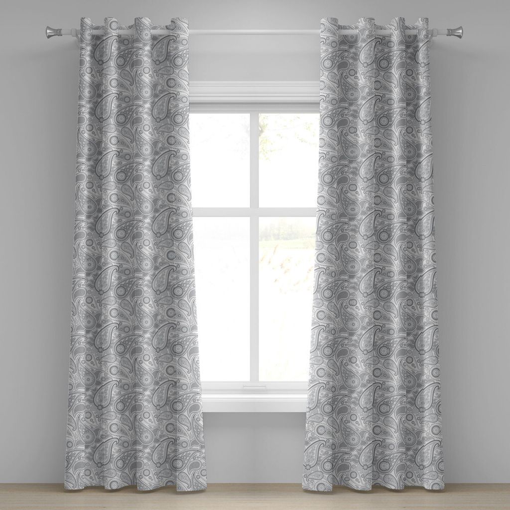 ABAKUHAUS Paisley Ösenvorhang, Weiche digitale traditionelle persische aufwändige Blatt-Zahlen mit Streifen-Tracery-Bild, Dekorative 2-Panel-Fens...