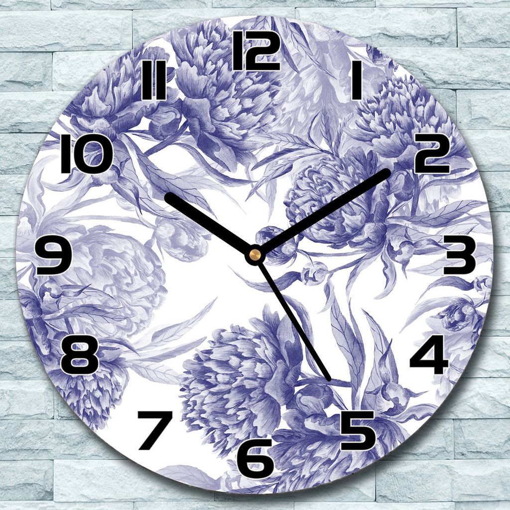 Wanduhr aus Glas Rund fi 30 Pfingstrosen lila Quarz Deko Schlafzimmer Büro