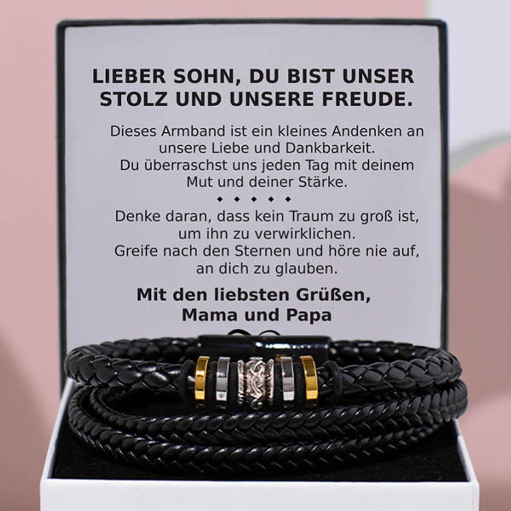Bracelet en cuir pour homme avec boîte cadeau - Cher fils - Image du produit 