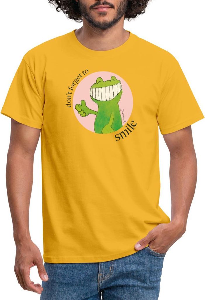 Spreadshirt Janosch Günter Kastenfrosch Don't Forget To Smile Männer T-Shirt, S, Gelb