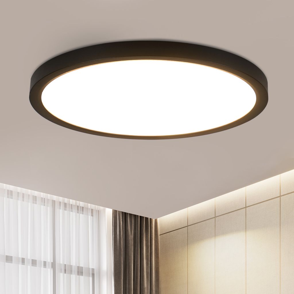 ZMH Deckenlampe LED Badezimmer - Ø30cm Badezimmerlampe Schwarz Küchenlampe Rund Schlafzimmer Deckenbeleuchtung 24W Flurlampe 3000K Badlampe Küch...
